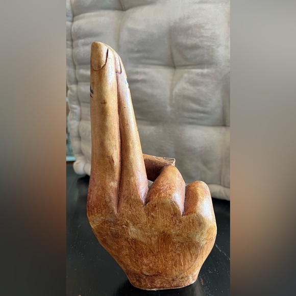 Solid wood tattooed hand 10”  fingers crossed - Picture 4 of 7